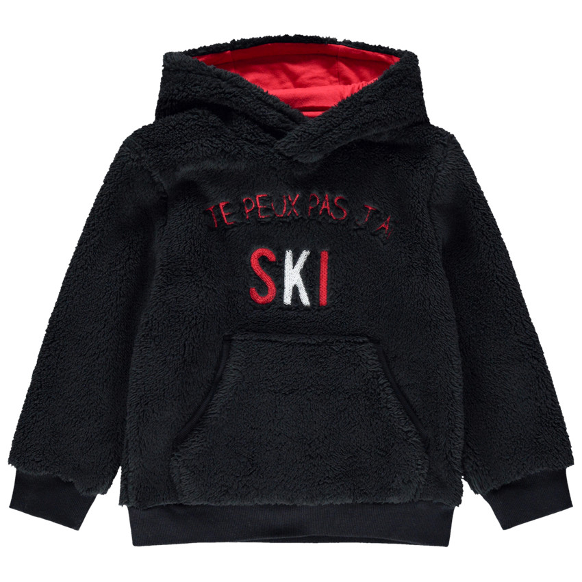 Sweat en sherpa à capuche à poche et inscription printée 