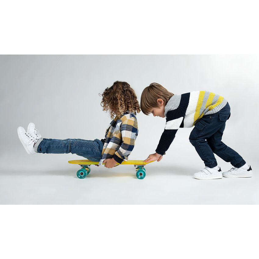 Chemise manches longues à carreaux contrastés avec poches 