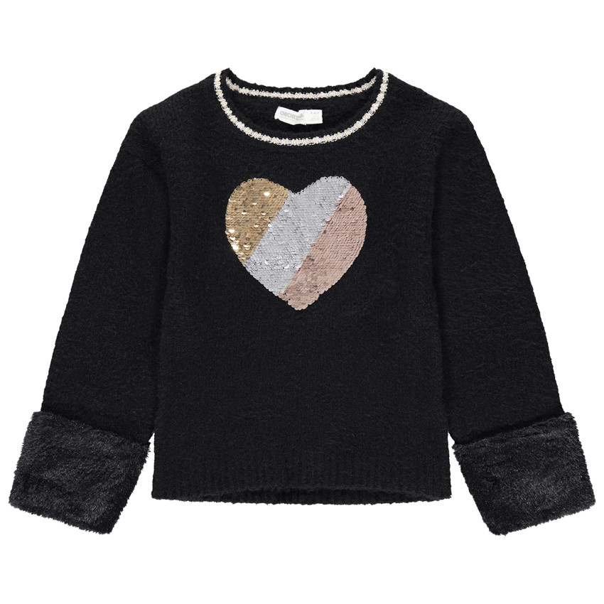 Pull en maille avec coeur en sequins magiques et détails sherpa  