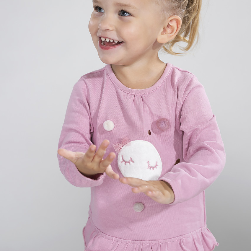 Tee-shirt manches longues en jersey avec lune en sherpa et pompons 