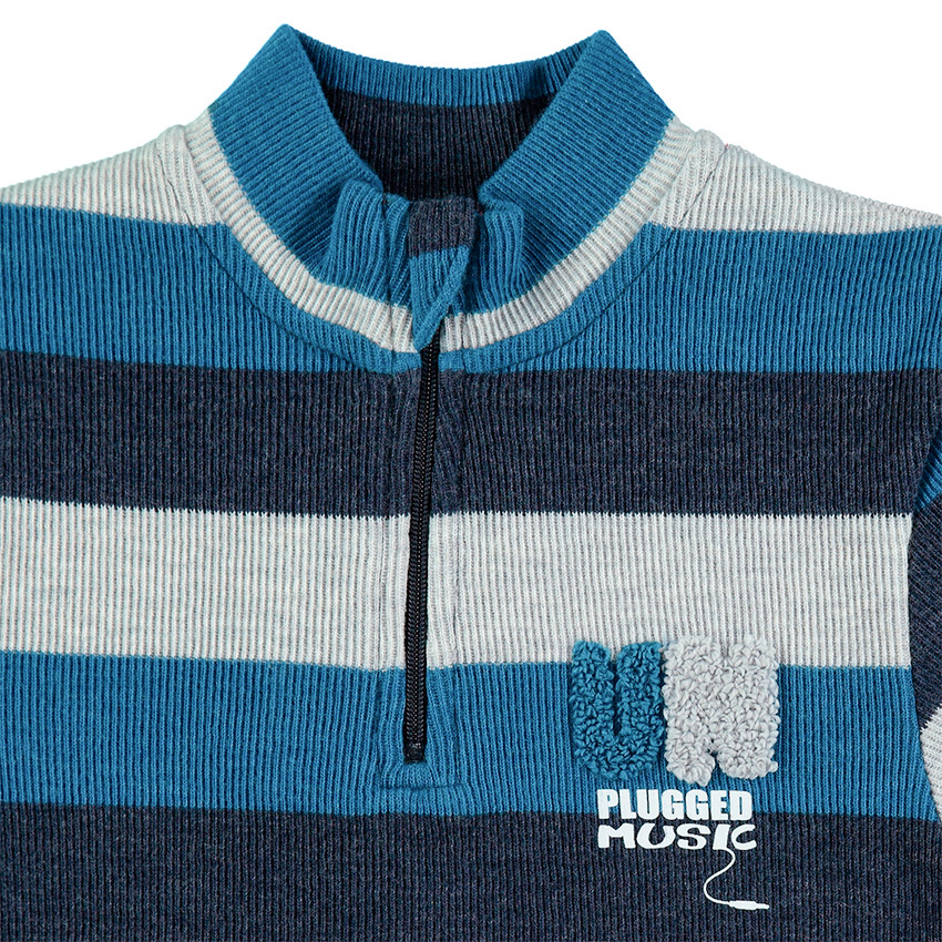 Tee-shirt manches longues en rib avec col zippé et lettres en bouclette 