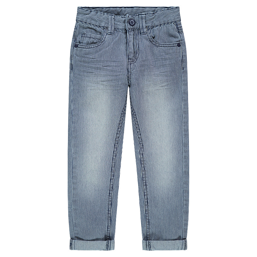 Pantalon en coton à fines rayures et requin en relief 