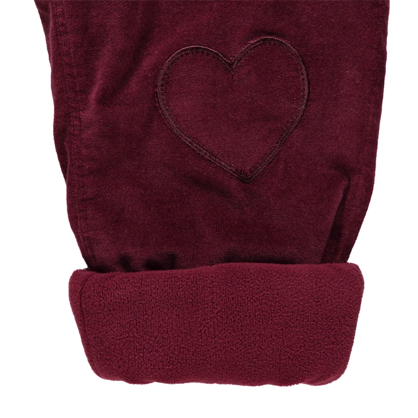 Pantalon en velours doublé polaire avec coeurs patchés 