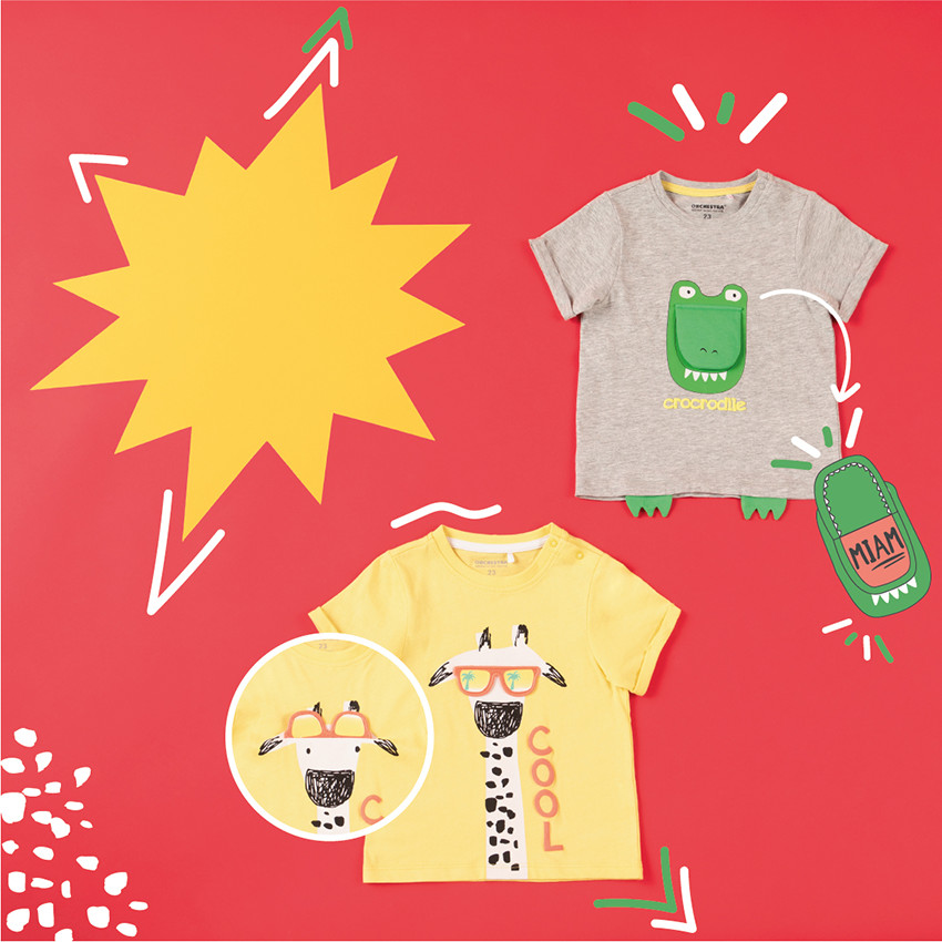 T-shirt manches courtes en coton bio à animal printé 