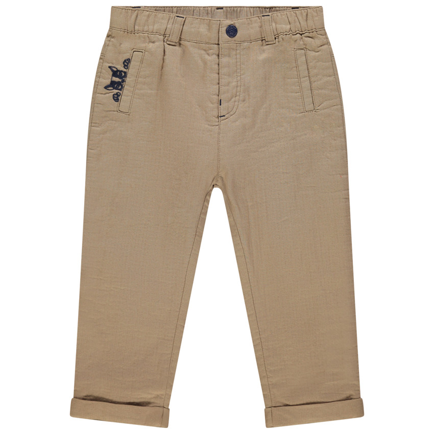 Pantalon en toile doublé jersey à bouledogue brodé 