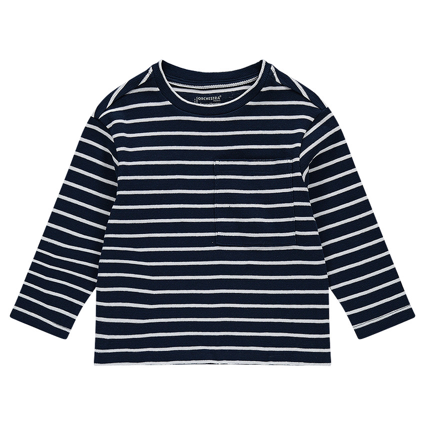 Tee-shirt manches longues en jersey fantaisie rayé avec poche 