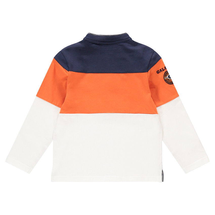 Polo manches longues tricolore avec broderies et col mao 