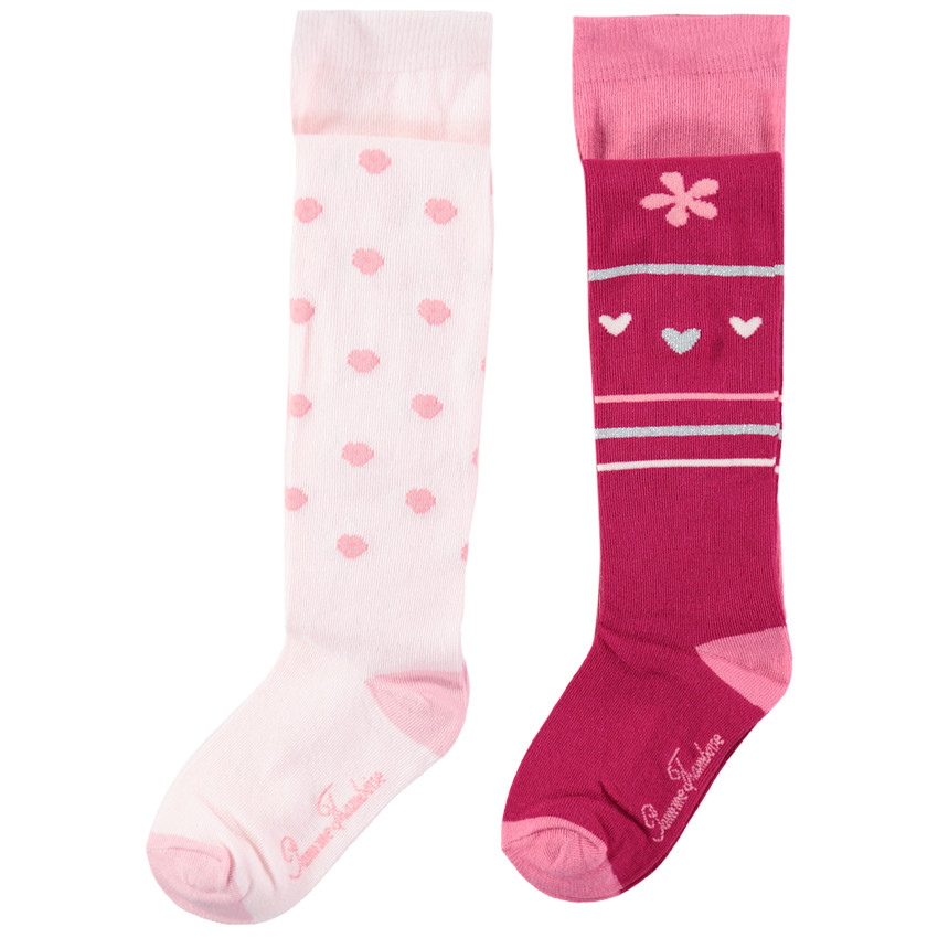 Lot de 2 collants épais à motifs pois/coeurs en jacquard  