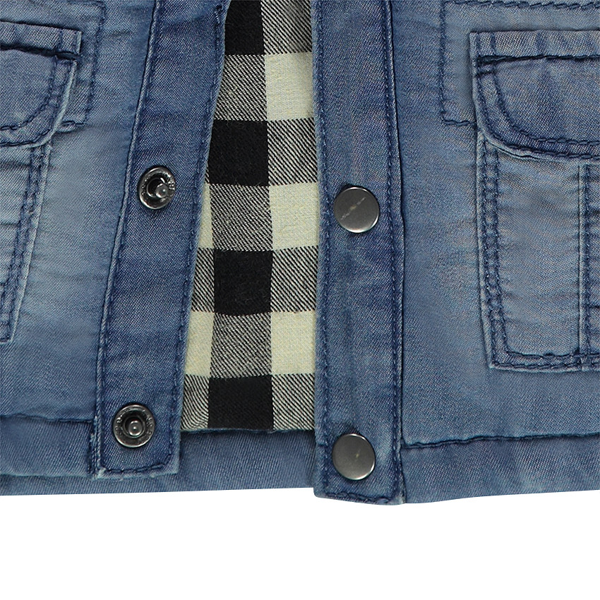 Veste en jeans effet used avec poches et doublure flanelle 