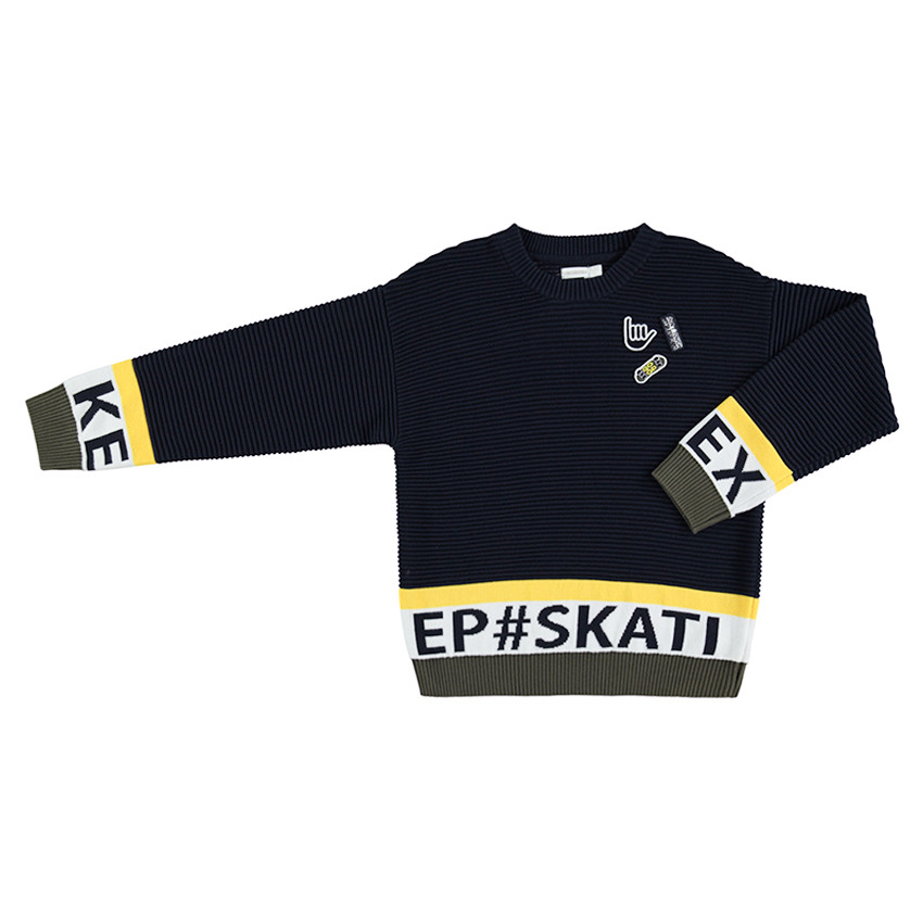 Junior - Pull en tricot ottoman avec badges et inscriptions en jacquard 