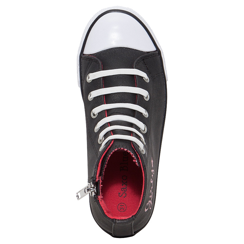 Baskets montantes noires pailletées à lacets élastiqués et zip 