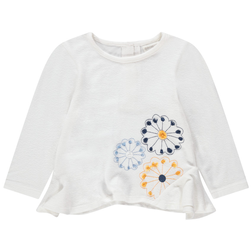 Pull en tricot à fleurs brodées et découpes biseautées 