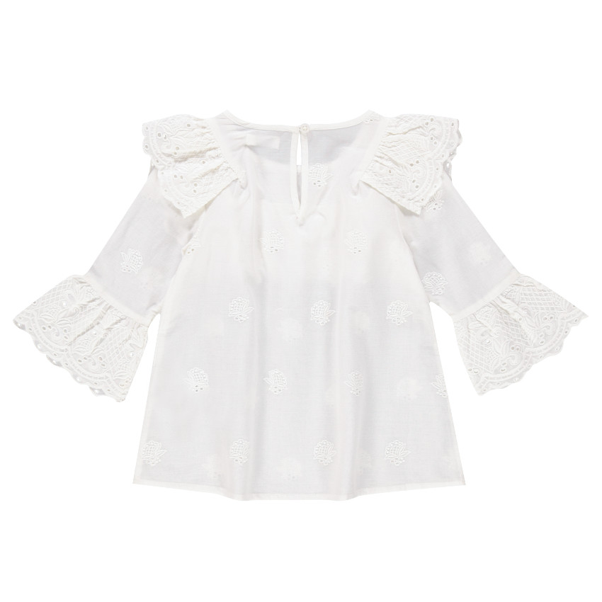 Tunique à manches 3/4 volantée et détails en broderie anglaise 