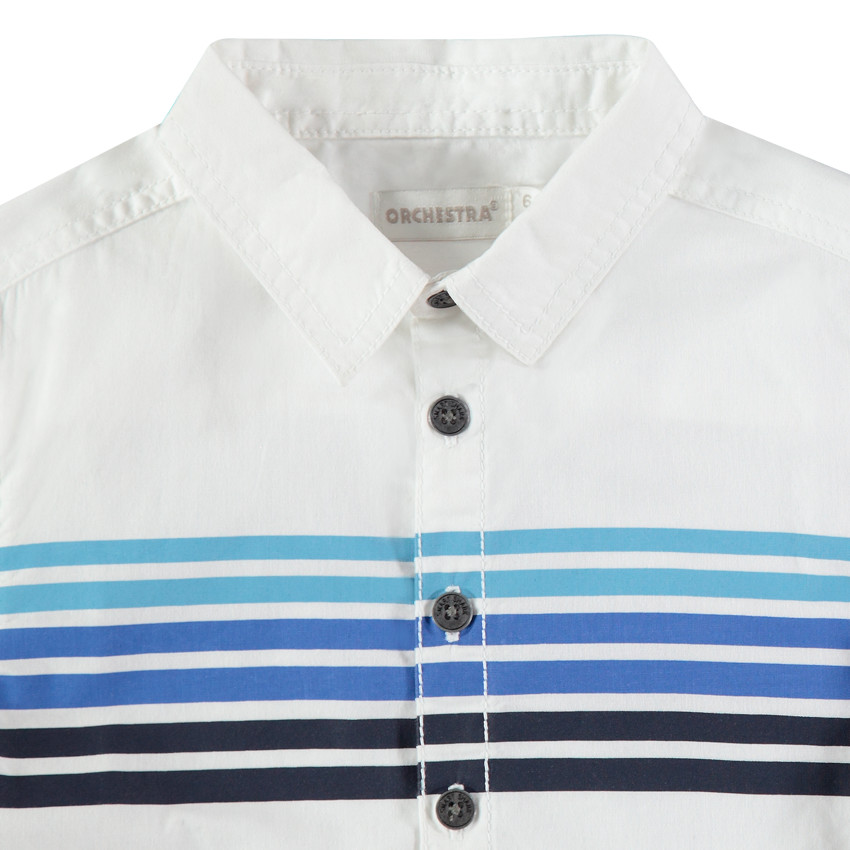 Chemise manches longues en coton à rayures et requin printé 