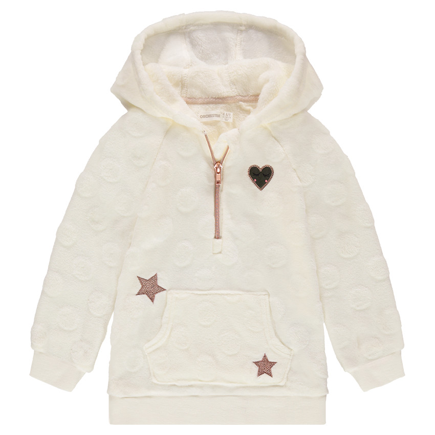 Sweat à capuche en sherpa avec motifs en sequins et col zippé 