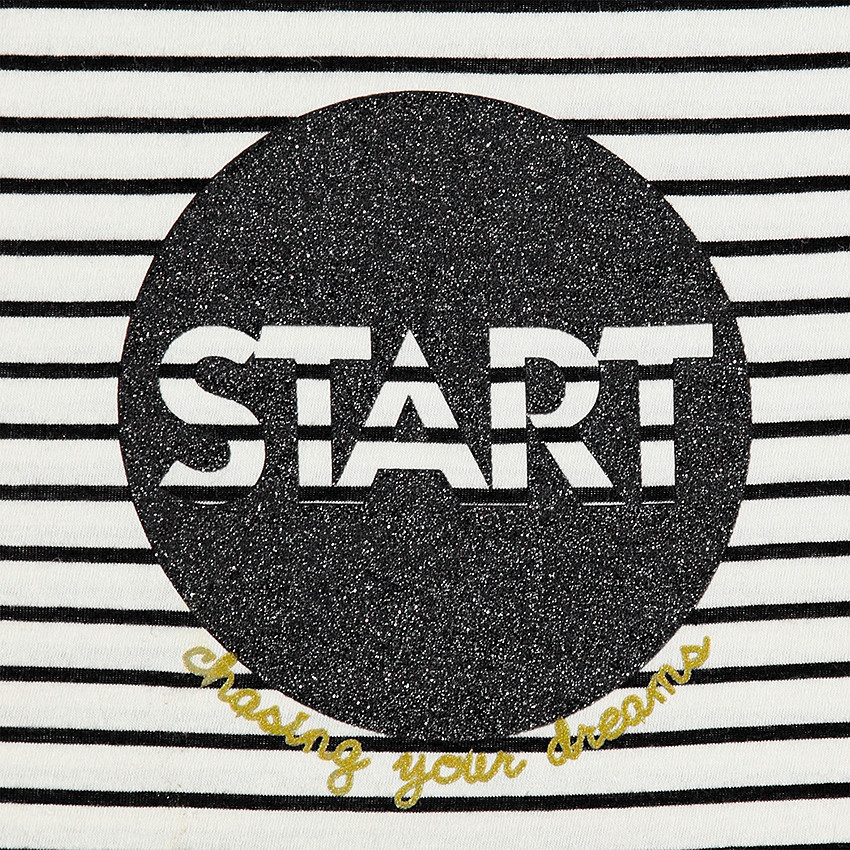 Tee-shirt manches longues rayé avec print pailleté sur le devant 