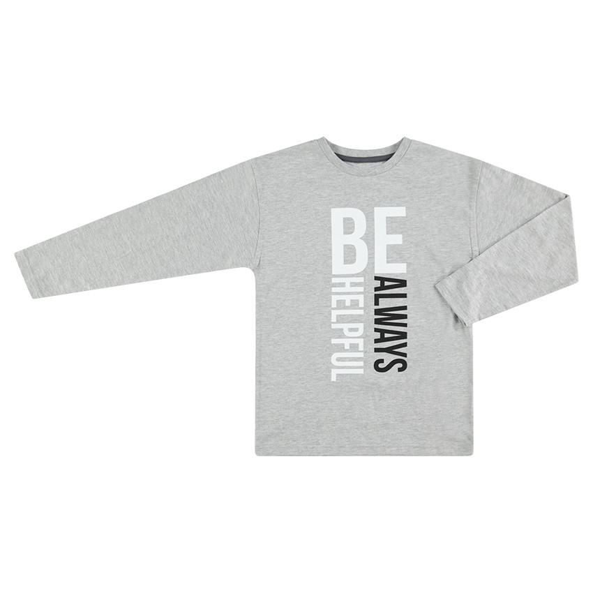 Tee-shirt manches longues gris avec texte printé 