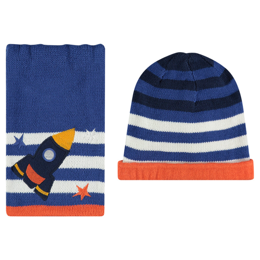 Ensemble bonnet et écharpe avec fusée brodée 