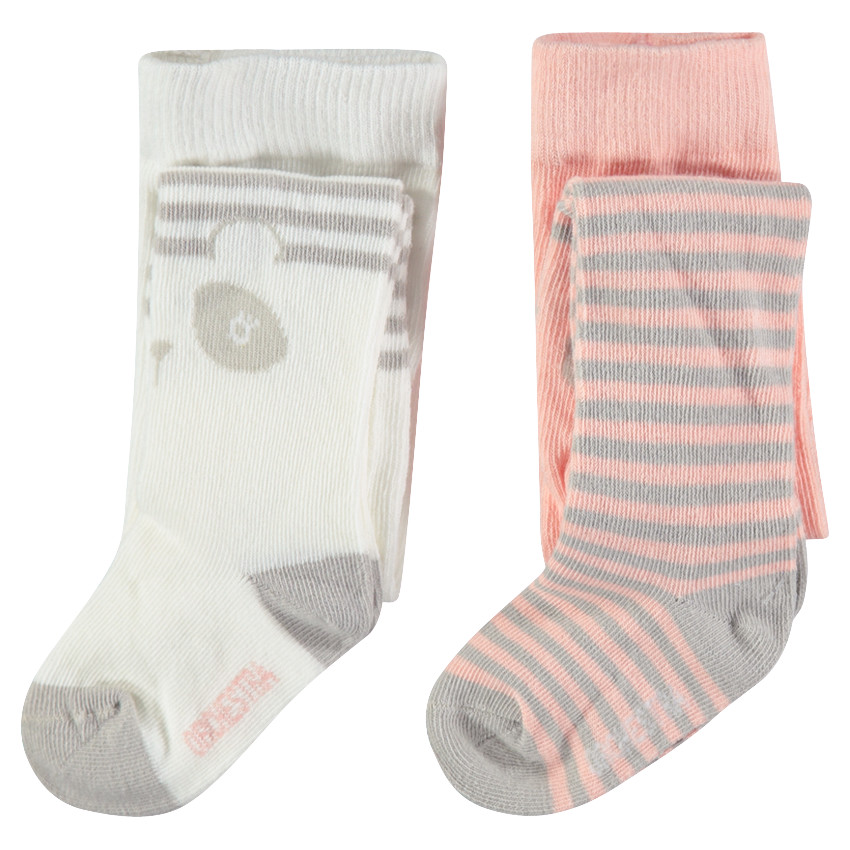 Lot de 2 collants épais à rayures et panda en jacquard  