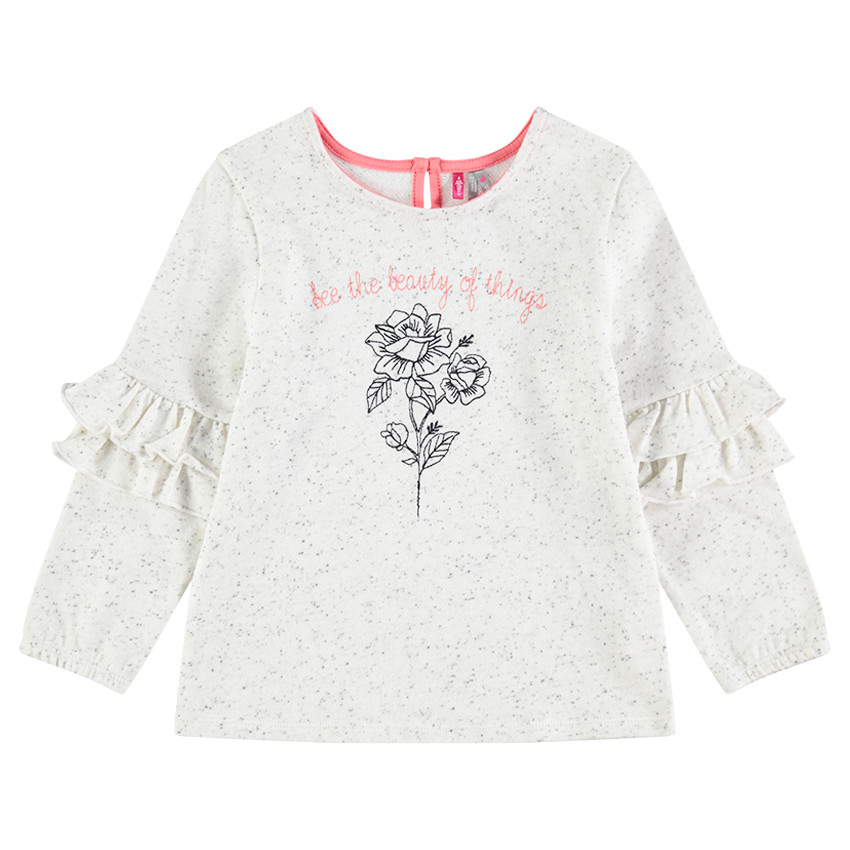 Sweat en molleton effet neps avec broderies et volants 