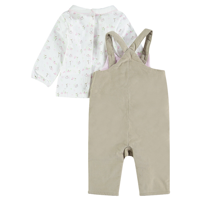 Ensemble salopette en velours côtelé avec tee-shirt imprimé lapins 