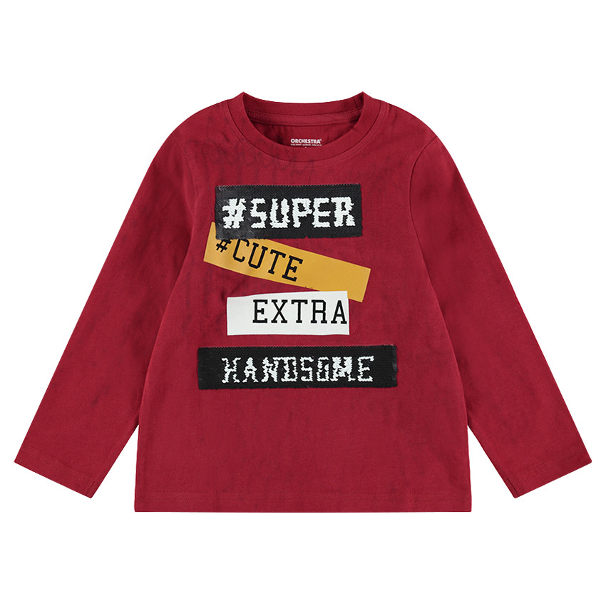 Tee-shirt manches longues en jersey avec motif et sequins magiques 