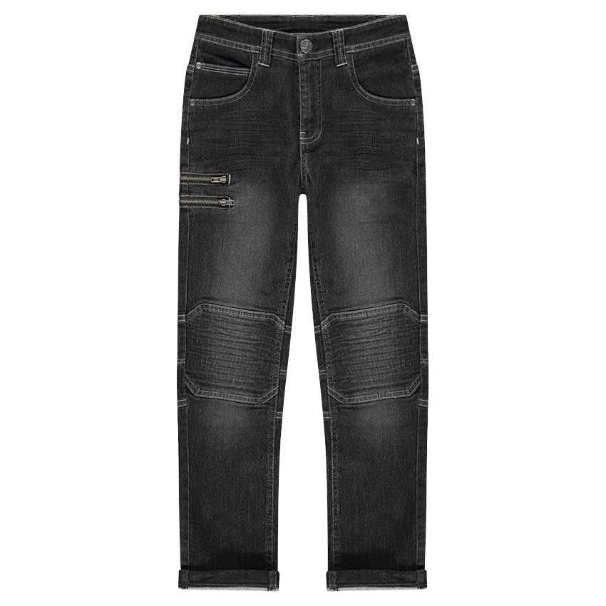 Junior - Jeans effet used et crinkle avec zip fantaisie 
