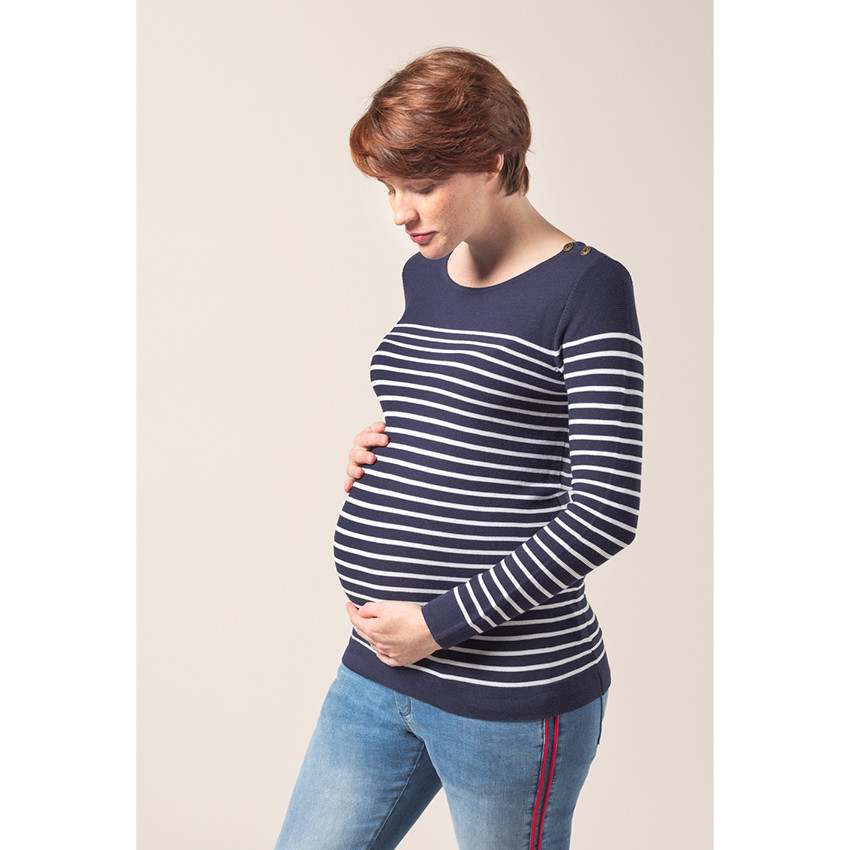 Pull marinière de grossesse en tricot 