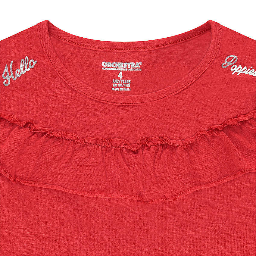 Tee-shirt manches longues en jersey avec volant et prints argentés 