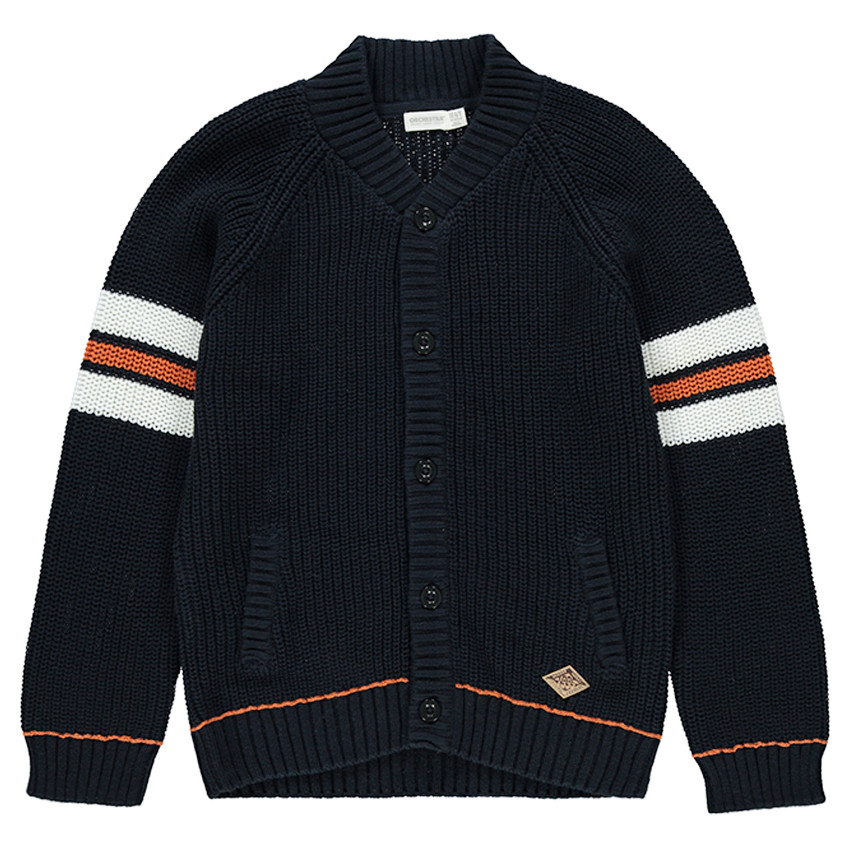Junior - Gilet en tricot maille épaisse avec bandes contrastées en jacquard 