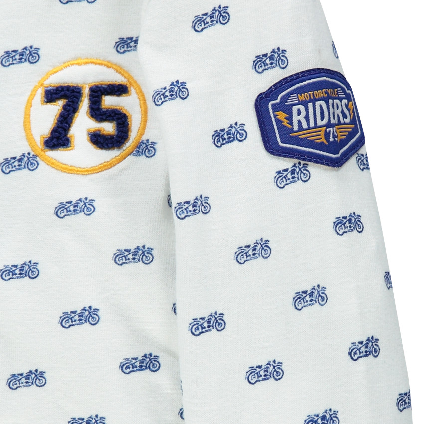 Polo manches longues en slub avec imprimé motos all-over 