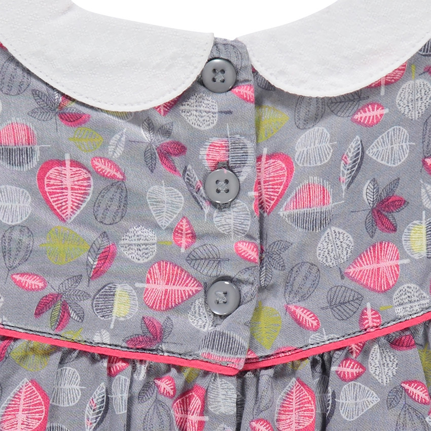 Tunique manches courtes avec col Claudine et feuilles imprimées all-over 