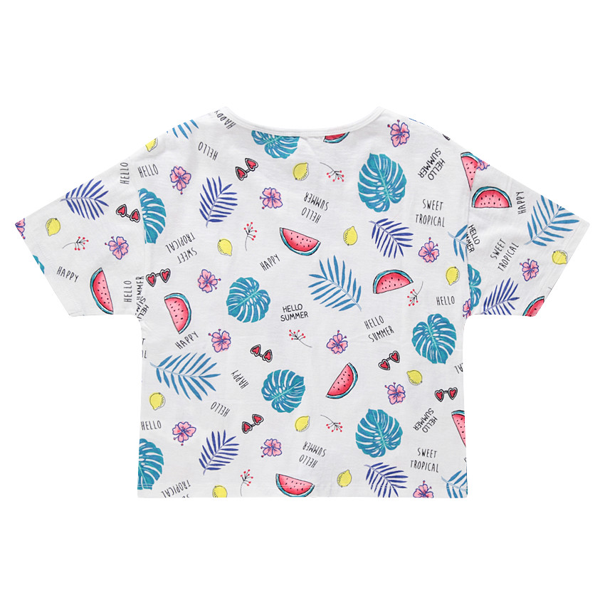 Junior - Tee-shirt manches courtes à imprimé tropical all-over et liens à nouer 