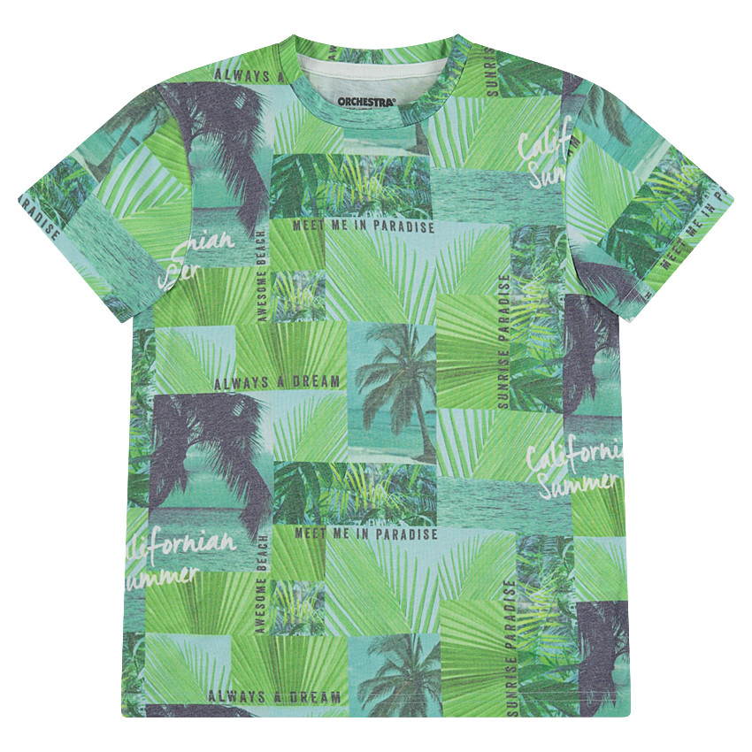 Junior - Tee-shirt manches courtes en jersey avec palmiers all-over 