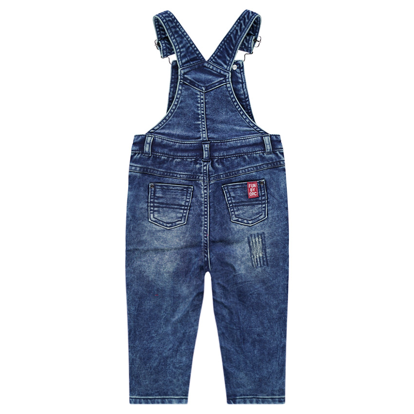 Tuinbroek van jeans met used effect, borduurwerk en aantreklintjes 