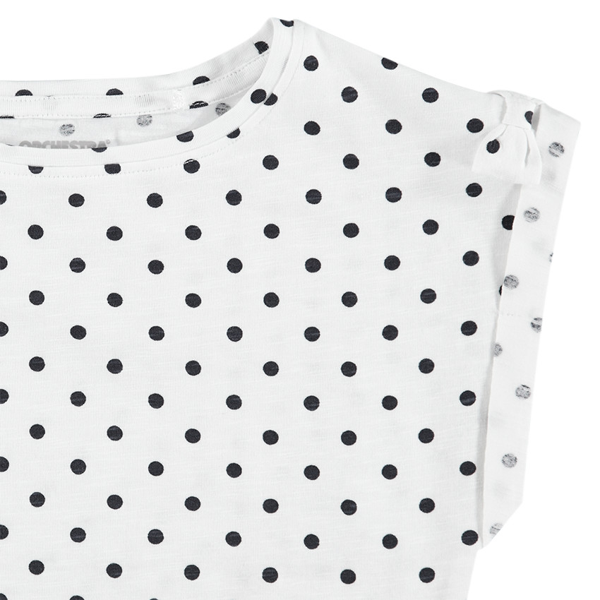 Tee-shirt manches courtes en jersey à pois all-over avec noeuds 
