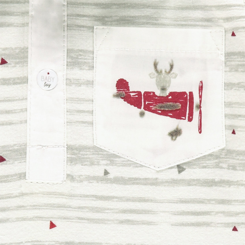 Polo manches longues à fines rayures et poche printée 