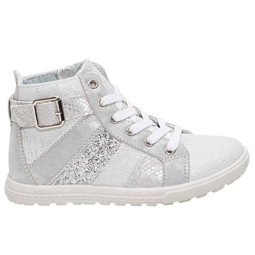 Bottillons argentés à lacets et zip avec boucle fantaisie du 28 au 35  