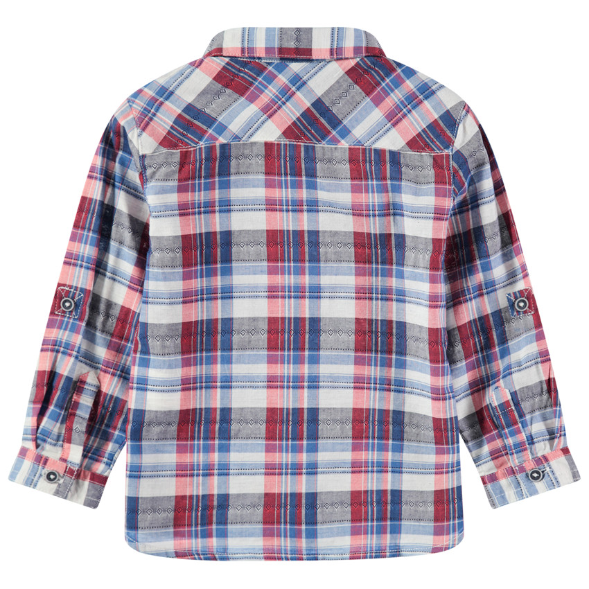 Chemise manches longues retroussables à carreaux et poche 