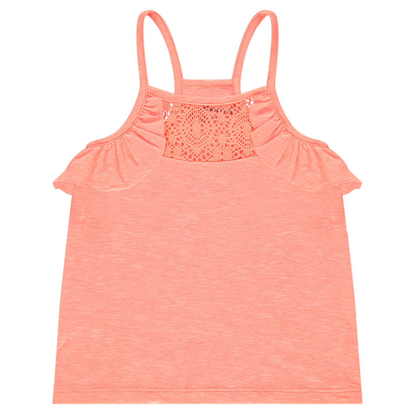 Débardeur en jersey slub avec dentelle et emmanchures volantées 