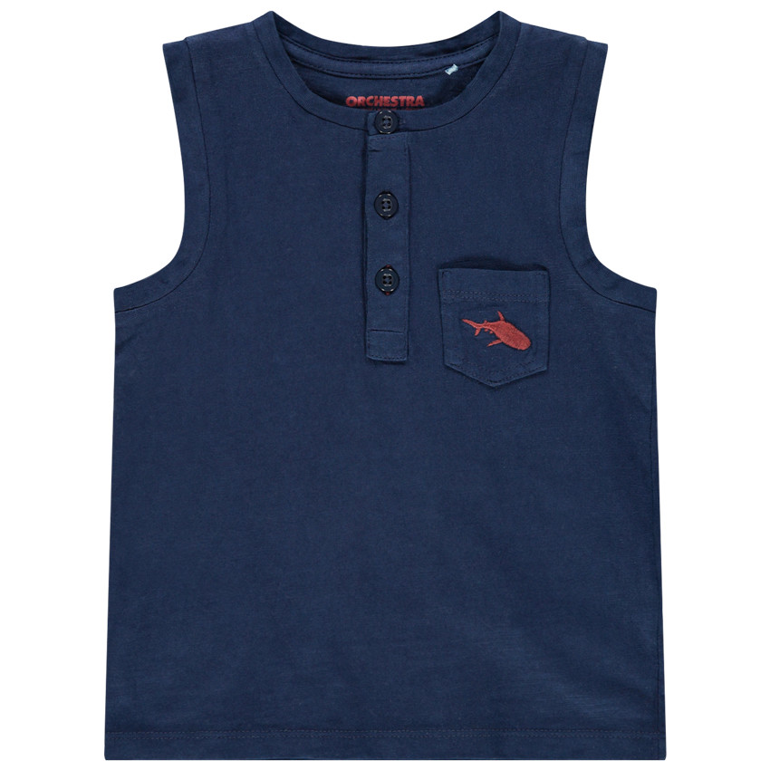 Débardeur en coton à poche et requin brodé 
