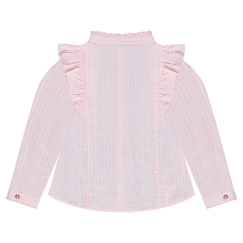 Chemise manches longues rayée avec volants et papillon en sequins 