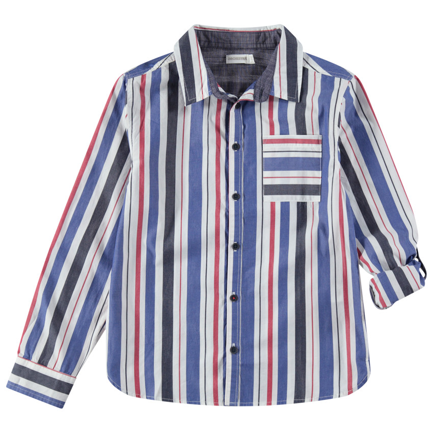 Junior - Chemise manches longues à rayures verticales et poche 