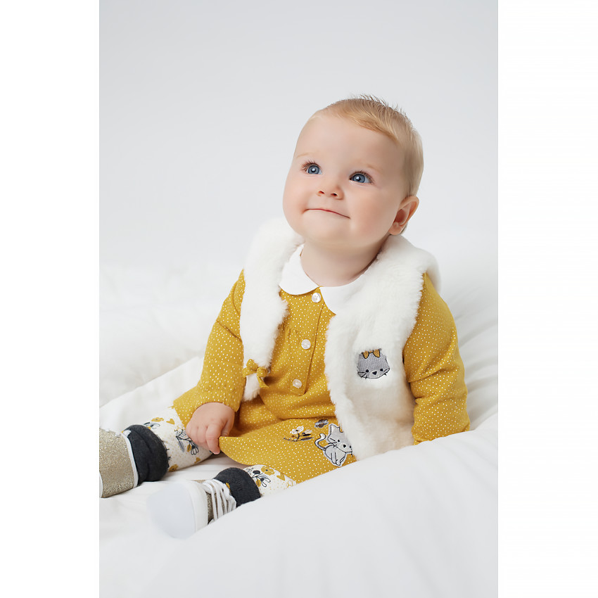 Ensemble avec tunique col Claudine, gilet sherpa et legging imprimé 