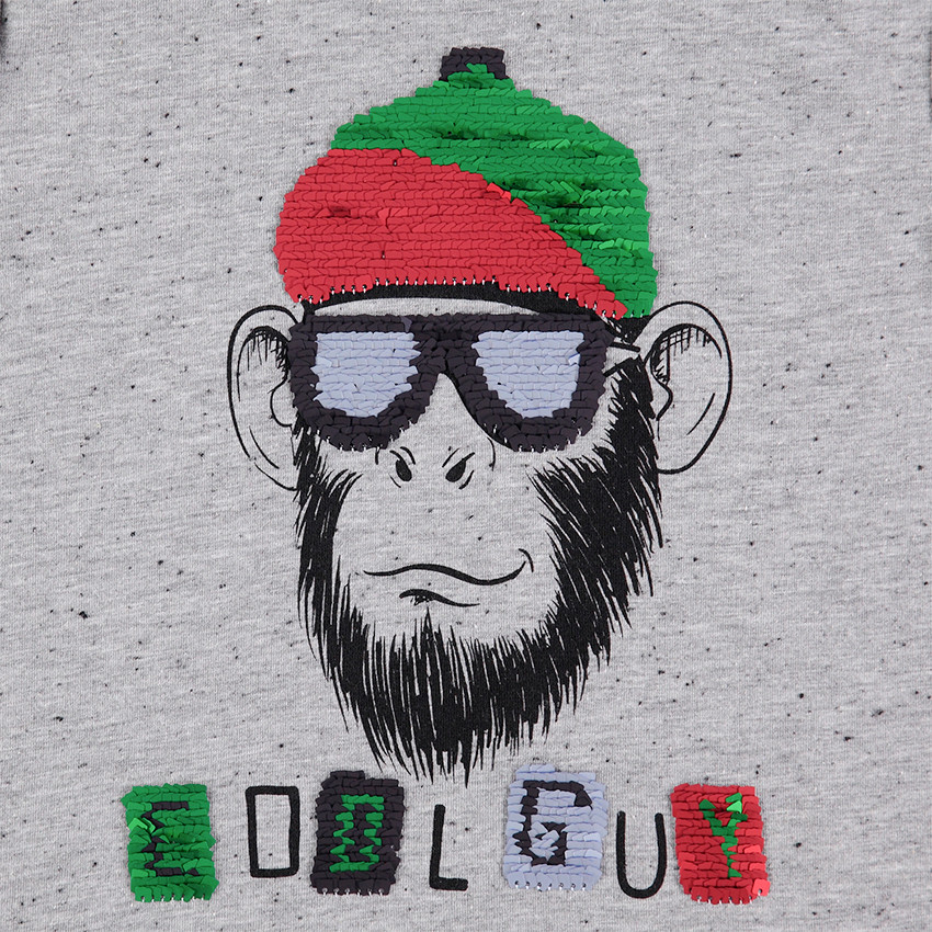 Junior - Tee-shirt manches longues effet neps avec singe en sequins magiques 