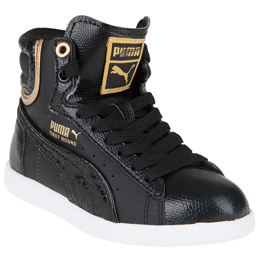 PUMA First Round - Baskets montantes noires et dorées  