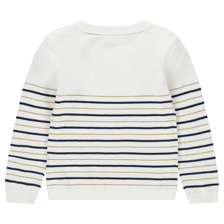 Pull en tricot avec rayures contrastées et coeur en sequins 