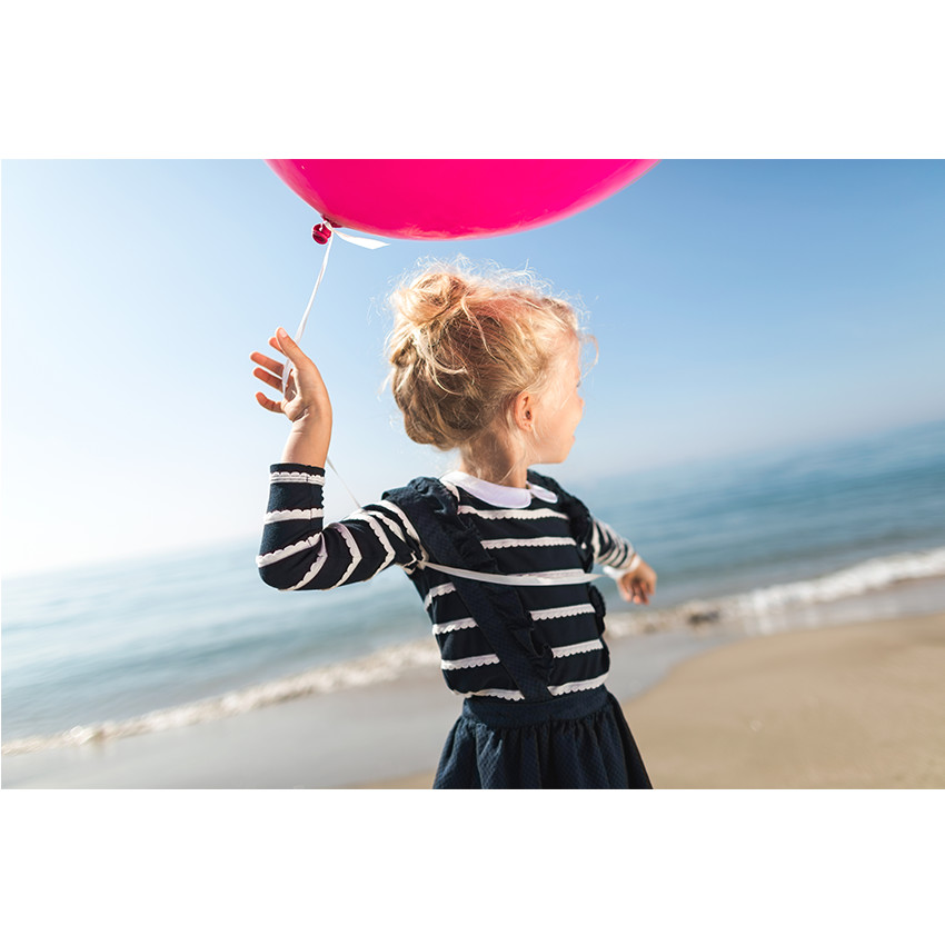 Tee-shirt manches longues à rayures fantaisie et col Claudine 