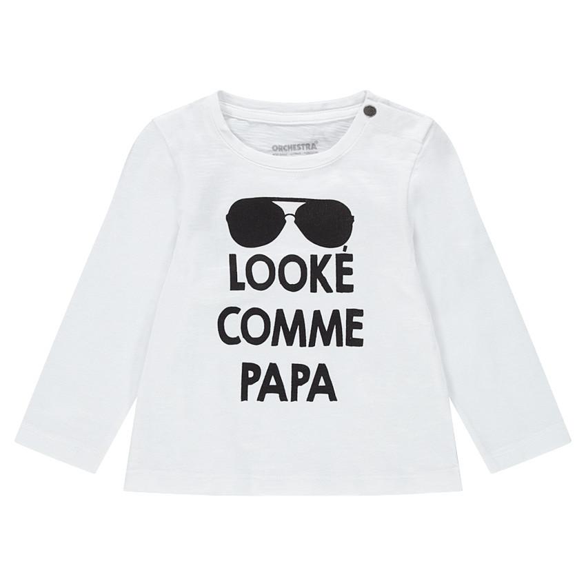 Tee-shirt manches longues en jersey avec print fantaisie et col pressionné 