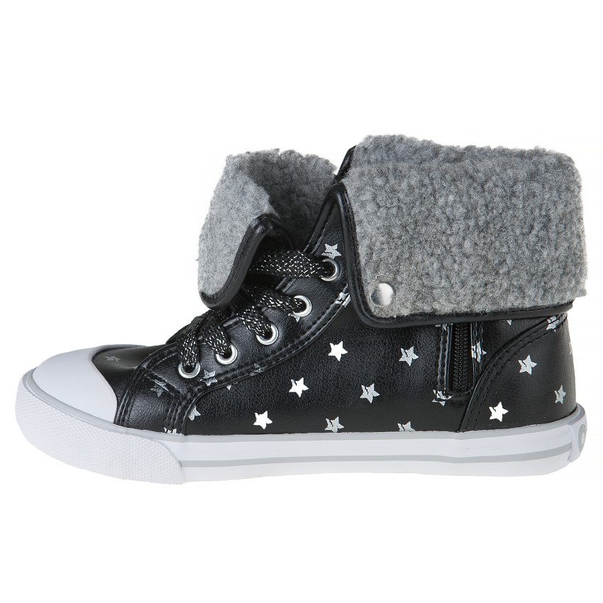 Baskets montantes à zip et lacets, imprimé étoiles et revers en sherpa 